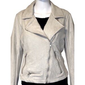 Pink Lily Women's Moto Jacket Beige Faux Suede Zip Up Size-Large EUC